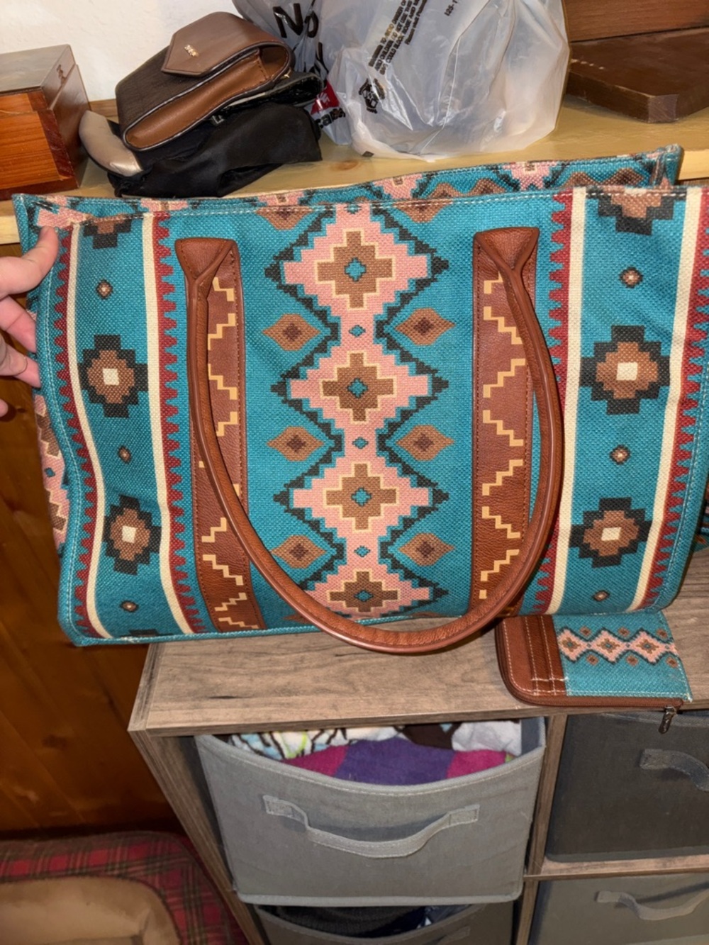 Wrangler Turquoise Pattern Tote and Crossbody Set - Picture 3 of 10